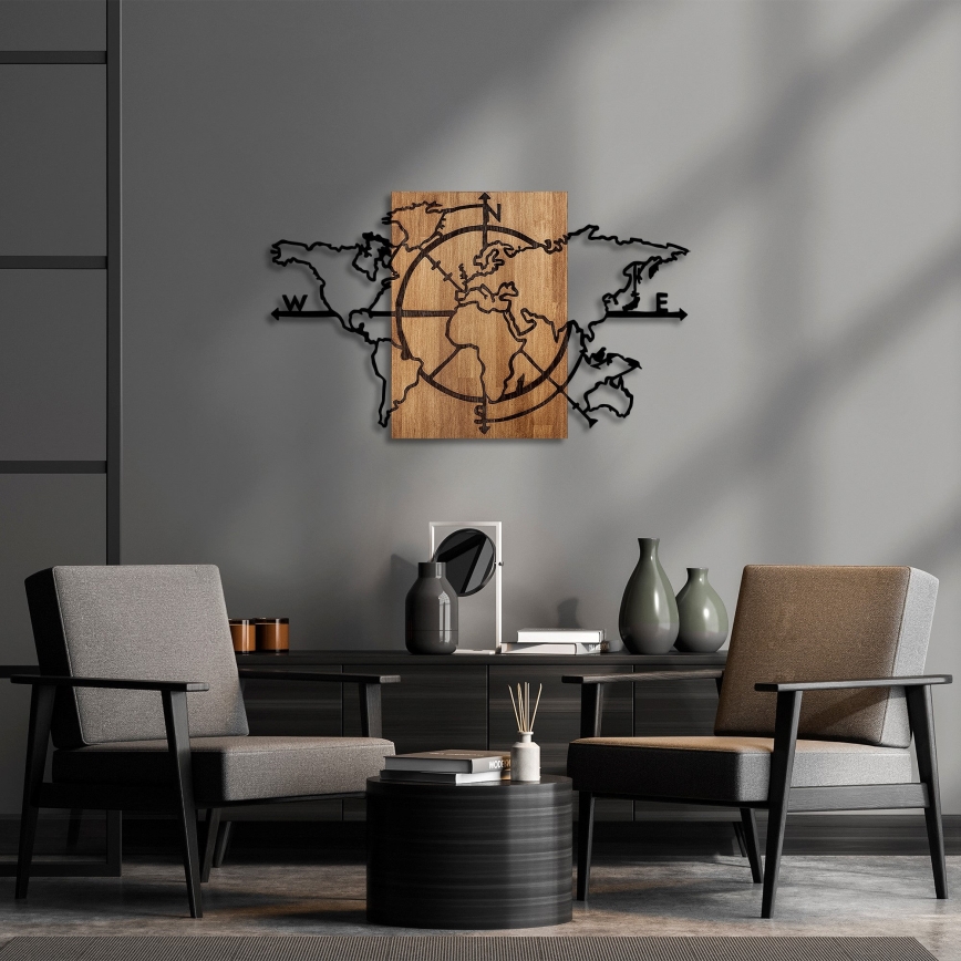 Dekoracja ścienna 119x70 cm mapa drewno/metal