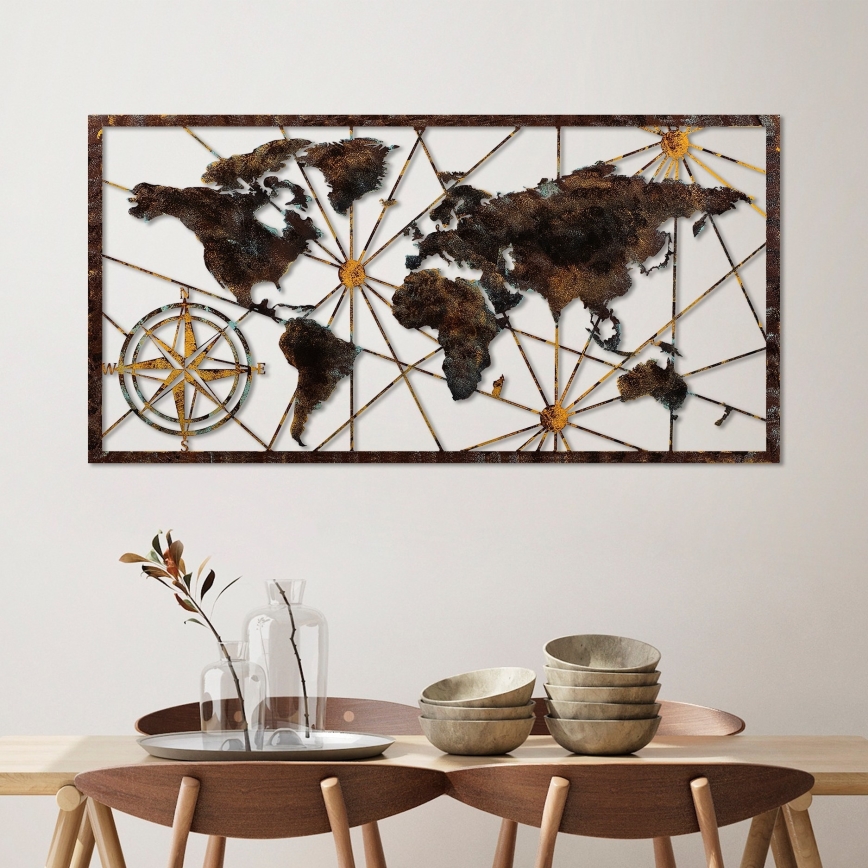 Dekoracja ścienna 120x60 cm mapa świata metal