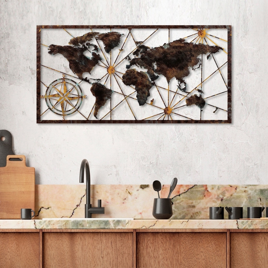 Dekoracja ścienna 120x60 cm mapa świata metal