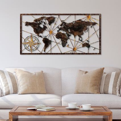 Dekoracja ścienna 120x60 cm mapa świata metal