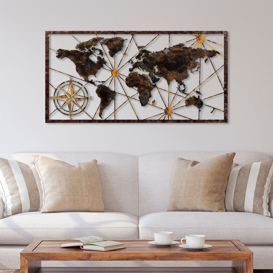 Dekoracja ścienna 120x60 cm mapa świata metal