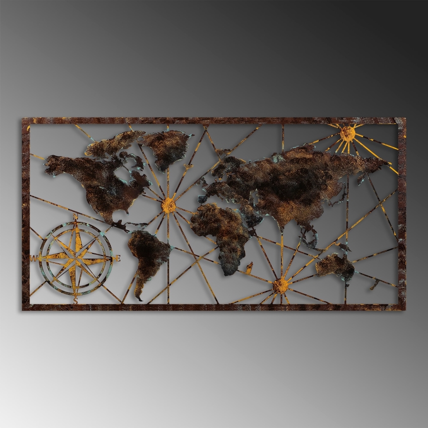 Dekoracja ścienna 120x60 cm mapa świata metal