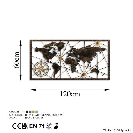 Dekoracja ścienna 120x60 cm mapa świata metal