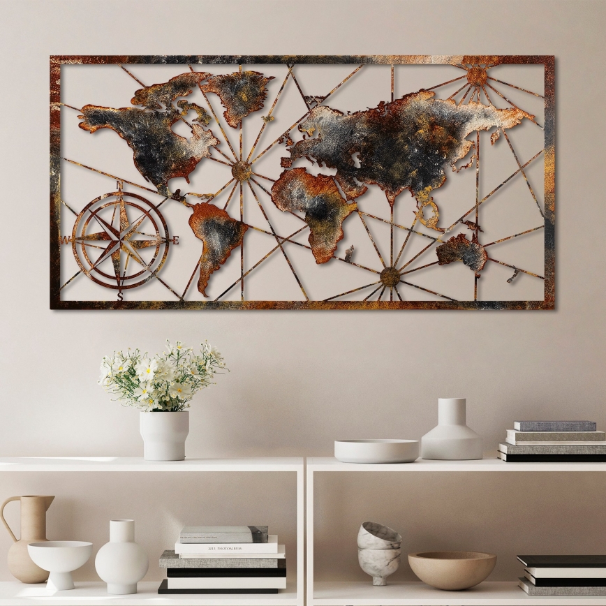 Dekoracja ścienna 120x60 cm mapa świata metal