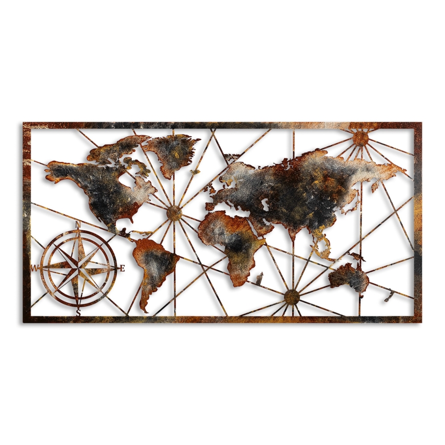 Dekoracja ścienna 120x60 cm mapa świata metal