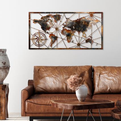 Dekoracja ścienna 120x60 cm mapa świata metal
