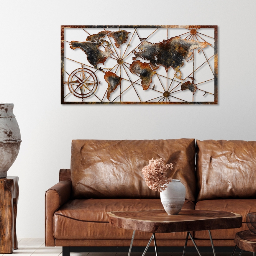 Dekoracja ścienna 120x60 cm mapa świata metal