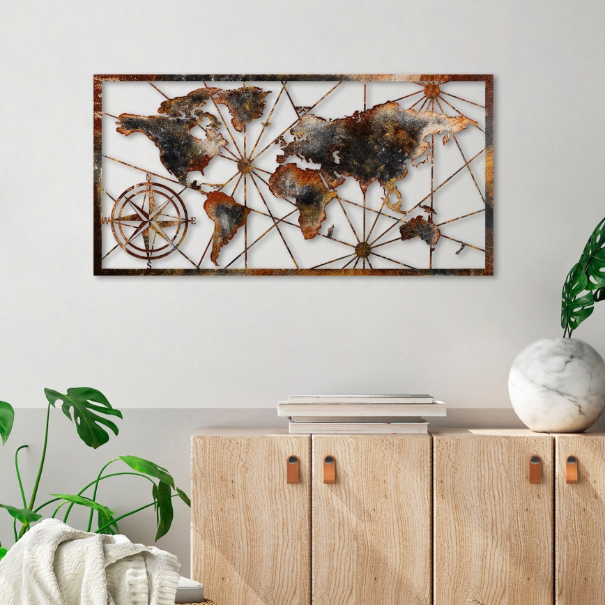 Dekoracja ścienna 120x60 cm mapa świata metal