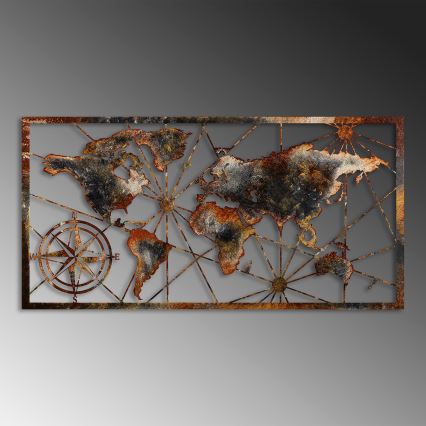 Dekoracja ścienna 120x60 cm mapa świata metal