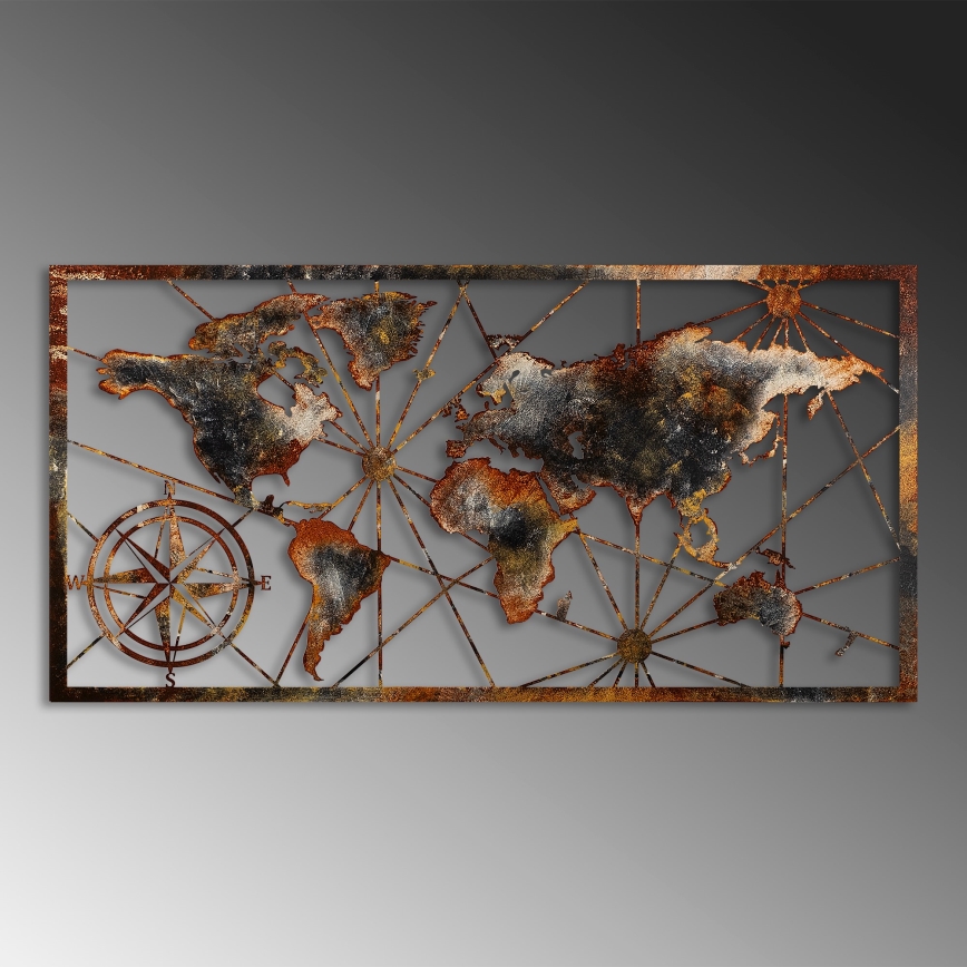Dekoracja ścienna 120x60 cm mapa świata metal