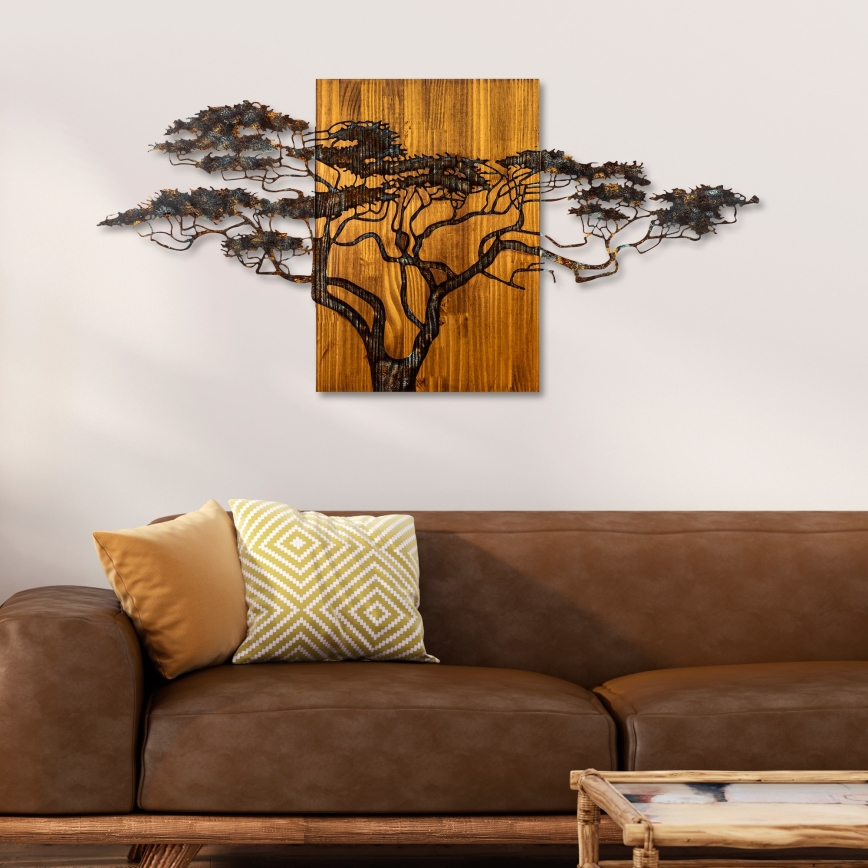 Dekoracja ścienna 144x70 cm drzewo drewno/metal