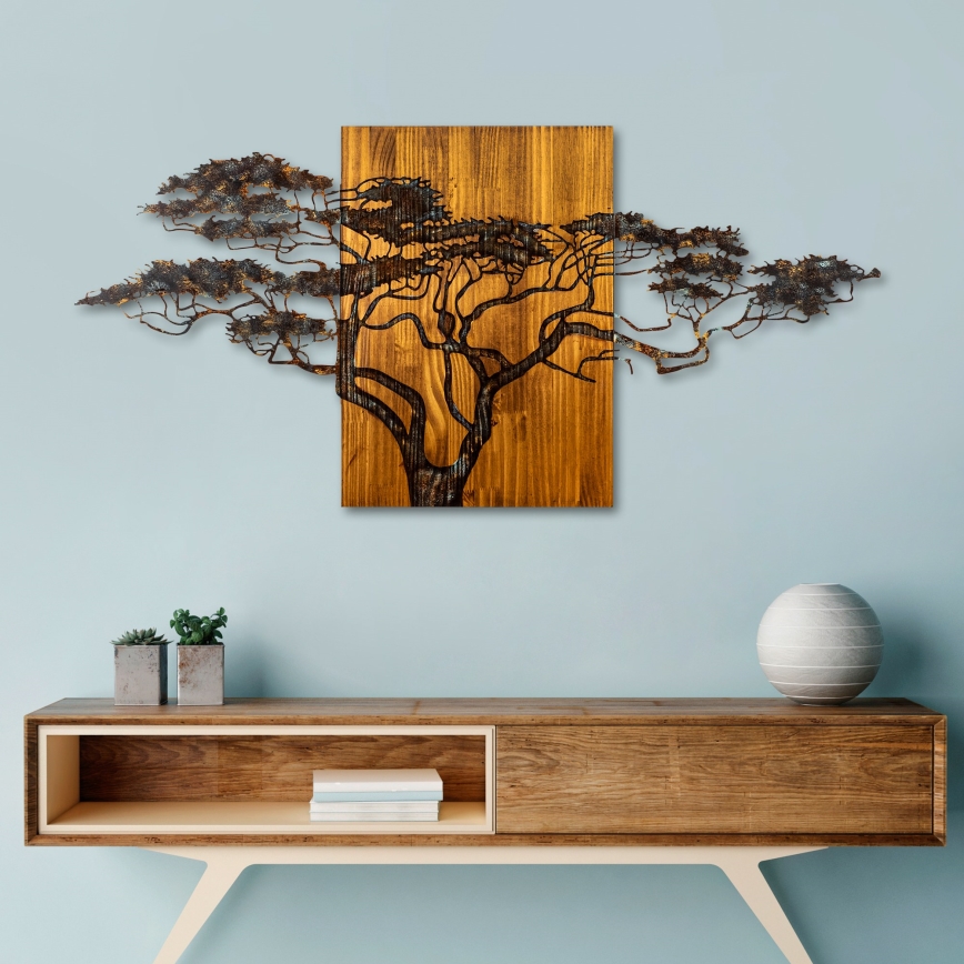 Dekoracja ścienna 144x70 cm drzewo drewno/metal
