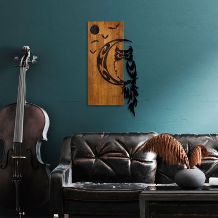 Dekoracja ścienna 36x66 cm sowa drewno/metal