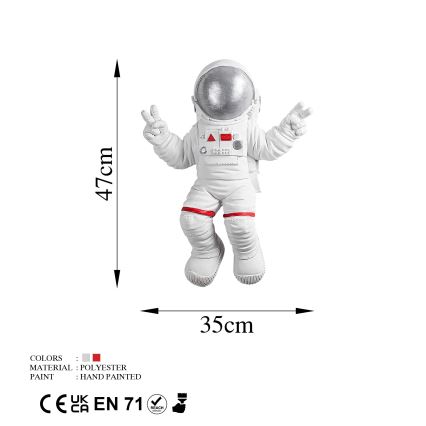 Dekoracja ścienna 47x35 cm astronaut srebrny