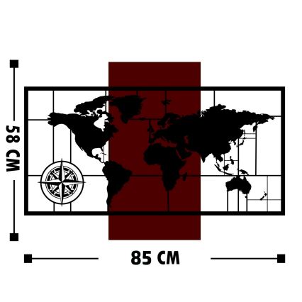 Dekoracja ścienna 58x85 cm mapa drewno/metal