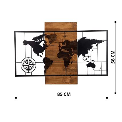 Dekoracja ścienna 58x85 cm mapa drewno/metal