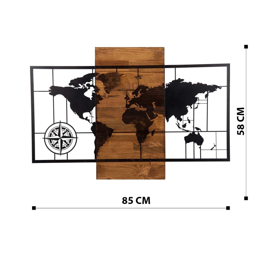 Dekoracja ścienna 58x85 cm mapa drewno/metal