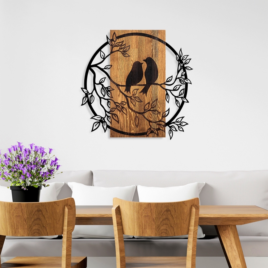 Dekoracja ścienna 59x57 cm ptaki drewno/metal
