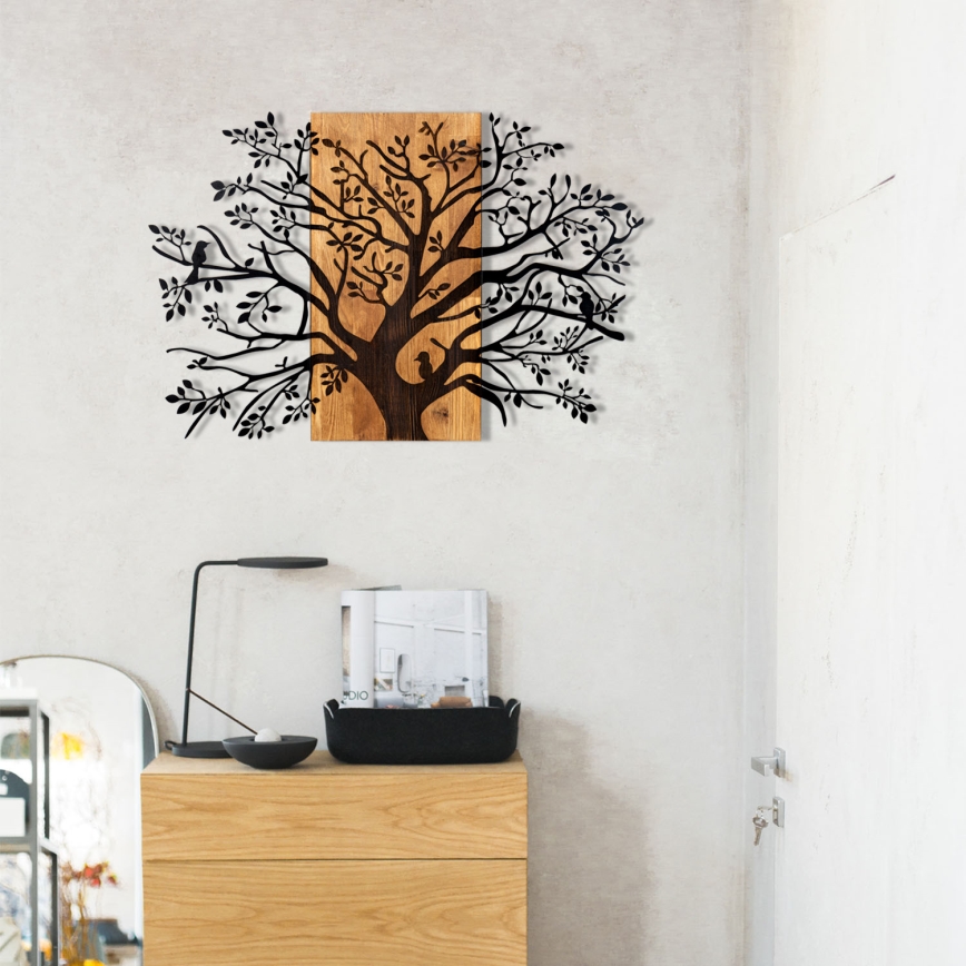 Dekoracja ścienna 85x58 cm drzewo drewno/metal