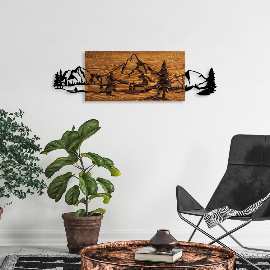 Dekoracja ścienna 93x29 cm góry drewno/metal