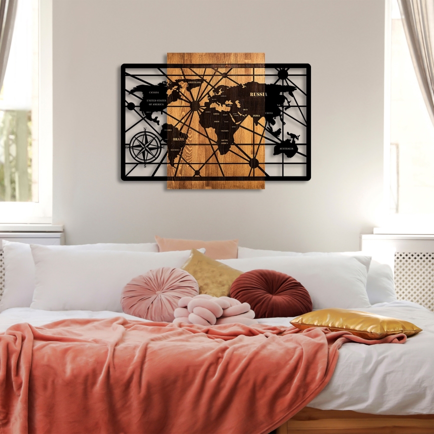 Dekoracja ścienna 96x70 cm mapa drewno/metal