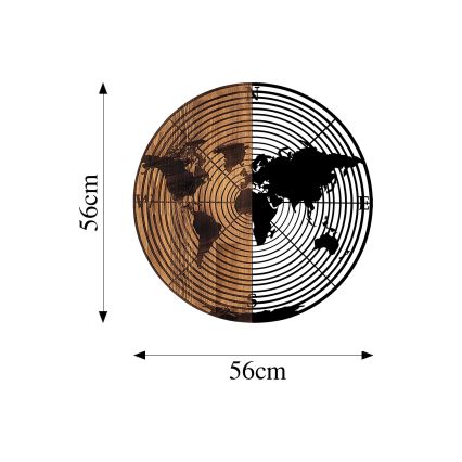 Dekoracja ścienna śr. 56 cm mapa drewno/metal