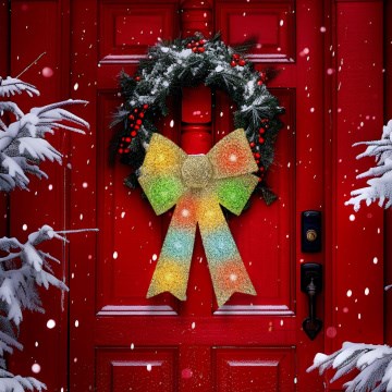 Dekoracja świąteczna LED RGB 11xLED/3xLR44 40x30 cm — złota kokarda