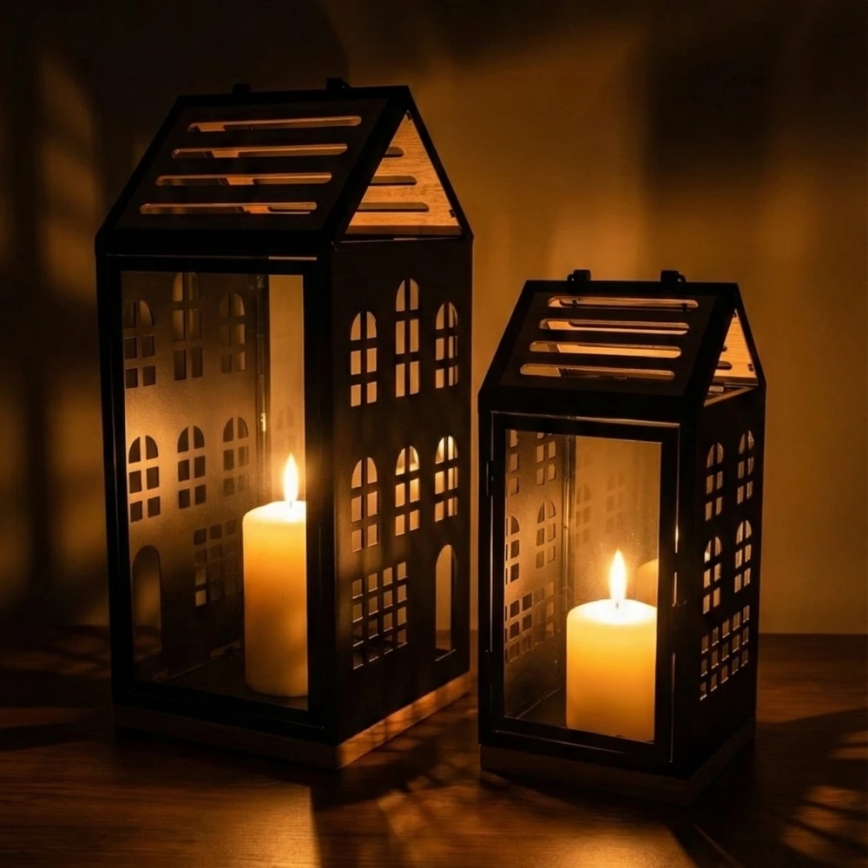Dekoracyjna latarnia HOME 34,5 cm czarna/beżowa