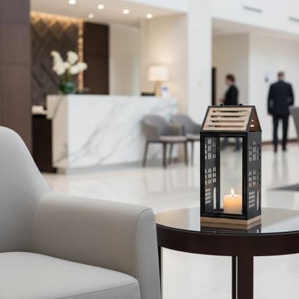 Dekoracyjna latarnia HOME 34,5 cm czarna/beżowa