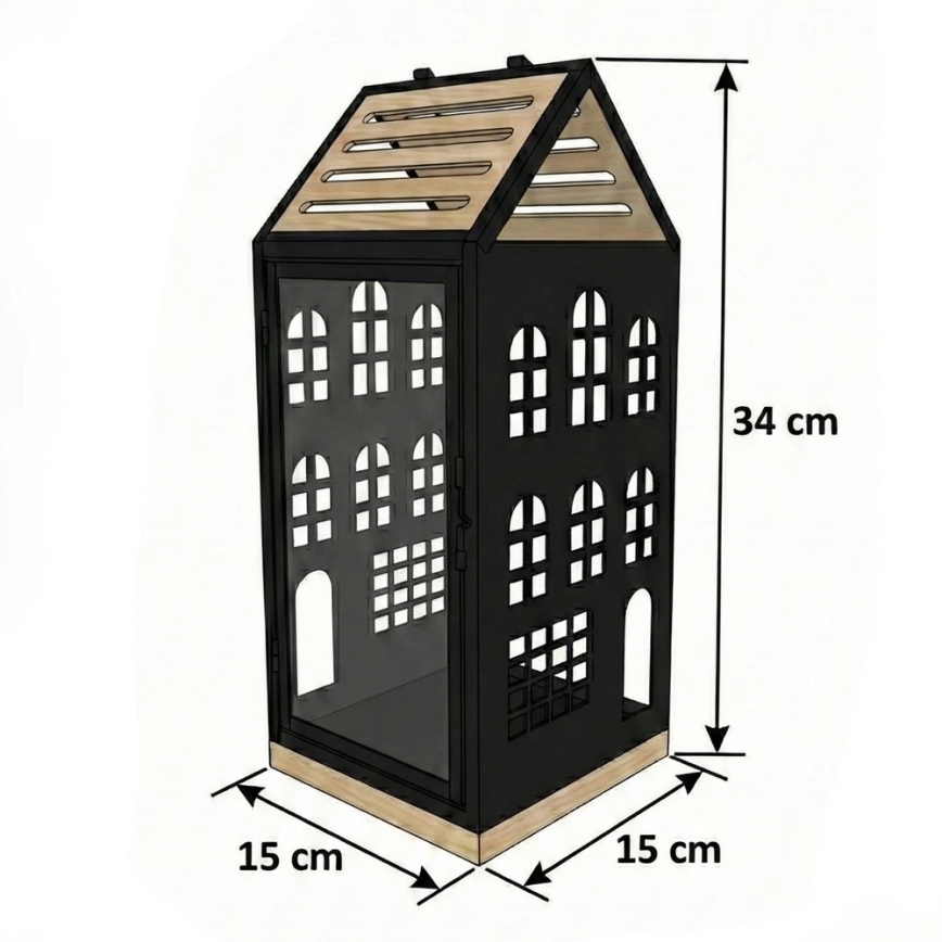 Dekoracyjna latarnia HOME 34,5 cm czarna/beżowa