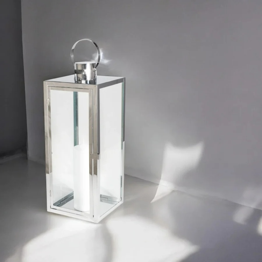 Dekoracyjna latarnia TOWER 63 cm, chrom błyszczący