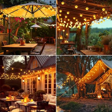 Dekoracyjny łańcuch solarny LED 50 diod / 8 funkcji 500 mAh 9,5 m IP67 ciepła biała