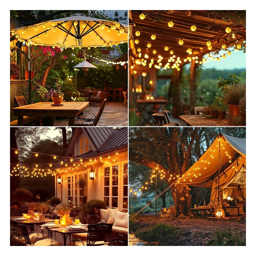 Dekoracyjny łańcuch solarny LED 50 diod / 8 funkcji 500 mAh 9,5 m IP67 ciepła biała