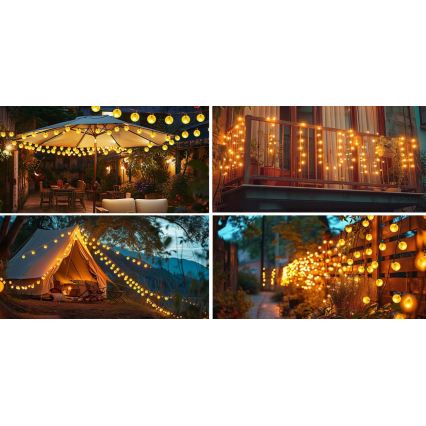 Dekoracyjny łańcuch solarny LED 50 diod / 8 funkcji 500 mAh 9,5 m IP67 ciepła biała