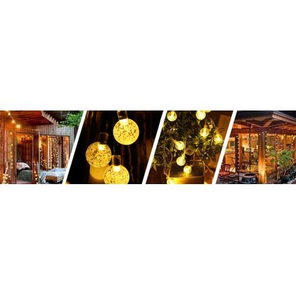 Dekoracyjny łańcuch solarny LED 50 diod / 8 funkcji 500 mAh 9,5 m IP67 ciepła biała