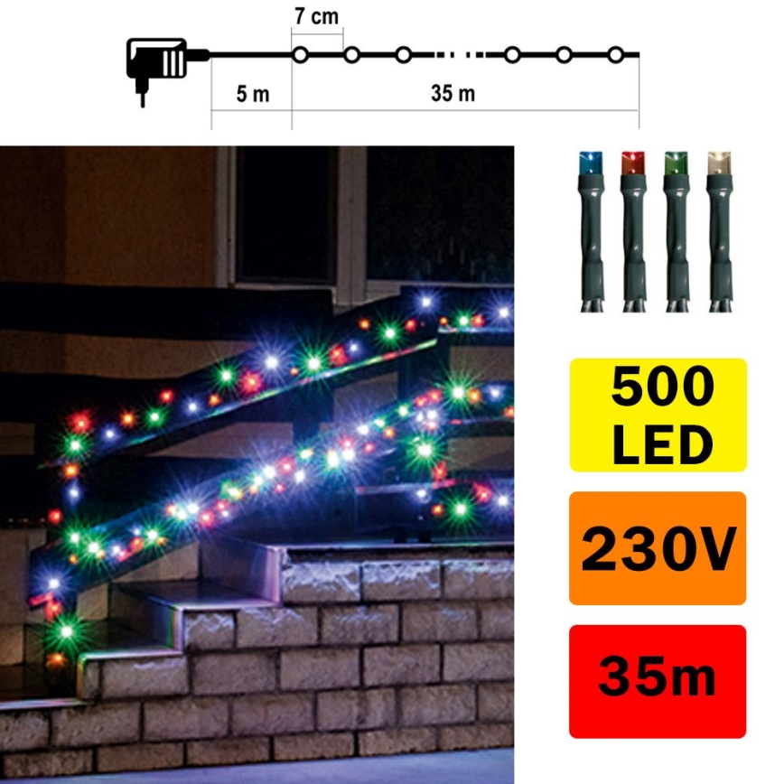 Dekoracyjny łańcuch świąteczny 500×LED/230V