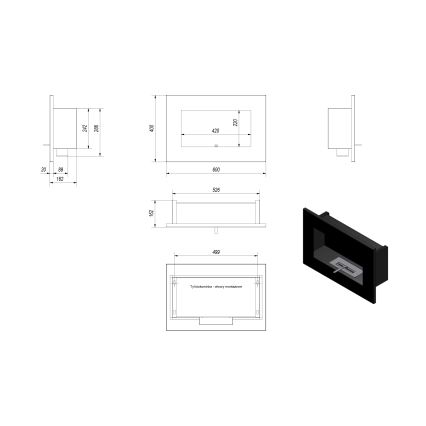 Kratki - Wbudowany kominek BIO 40x60 cm 2kW czarny