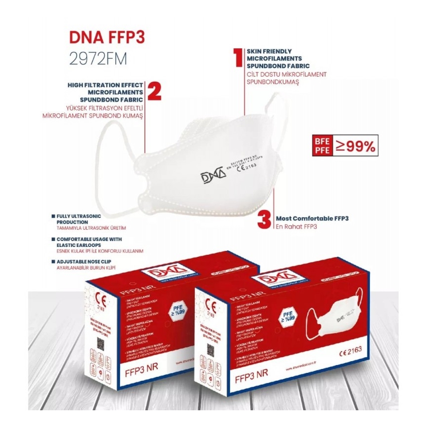 DNA respirator FFP3 NR CE 2163 Medical 1szt