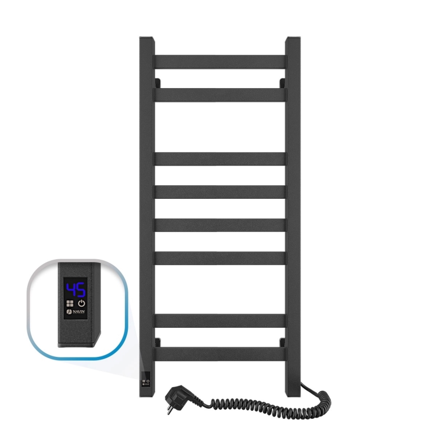 Grzejnik łazienkowy drabinkowy z termostatem AVANGARD 251W/230V 80,6cm IP44 czarny prawy kwadratowy