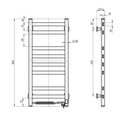 Grzejnik łazienkowy drabinkowy z termostatem AVANGARD 251W/230V 80,6cm IP44 czarny prawy kwadratowy