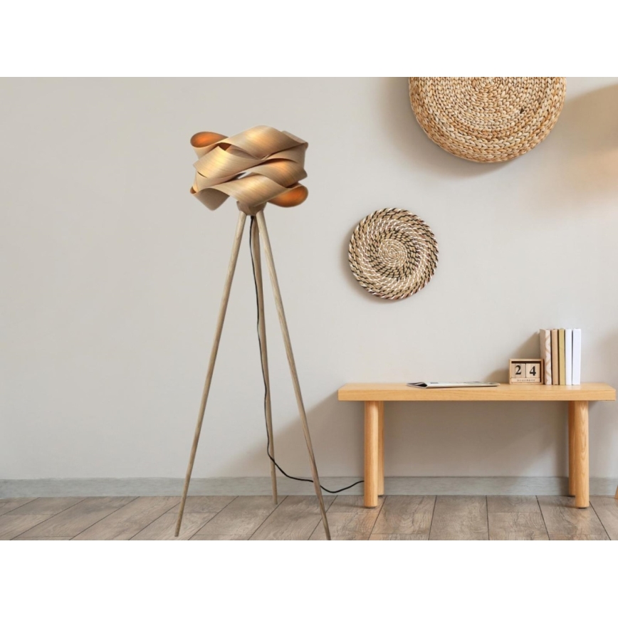 Drewniana lampa stojąca 1xE27/60W/230V lite drewno/fornir/jesion