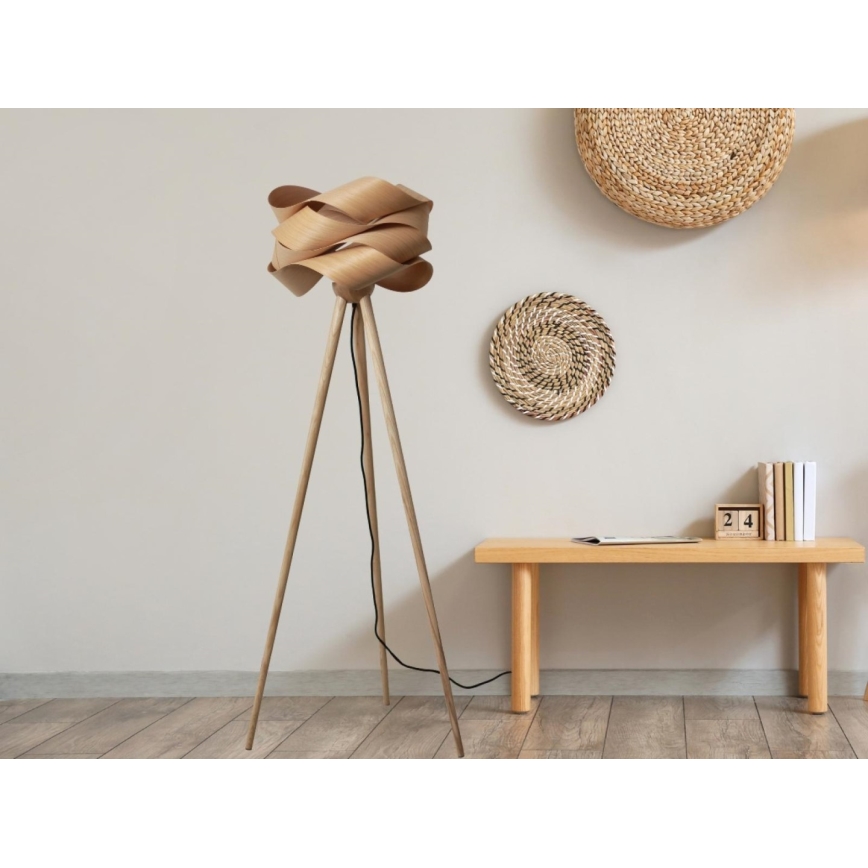 Drewniana lampa stojąca 1xE27/60W/230V lite drewno/fornir/jesion