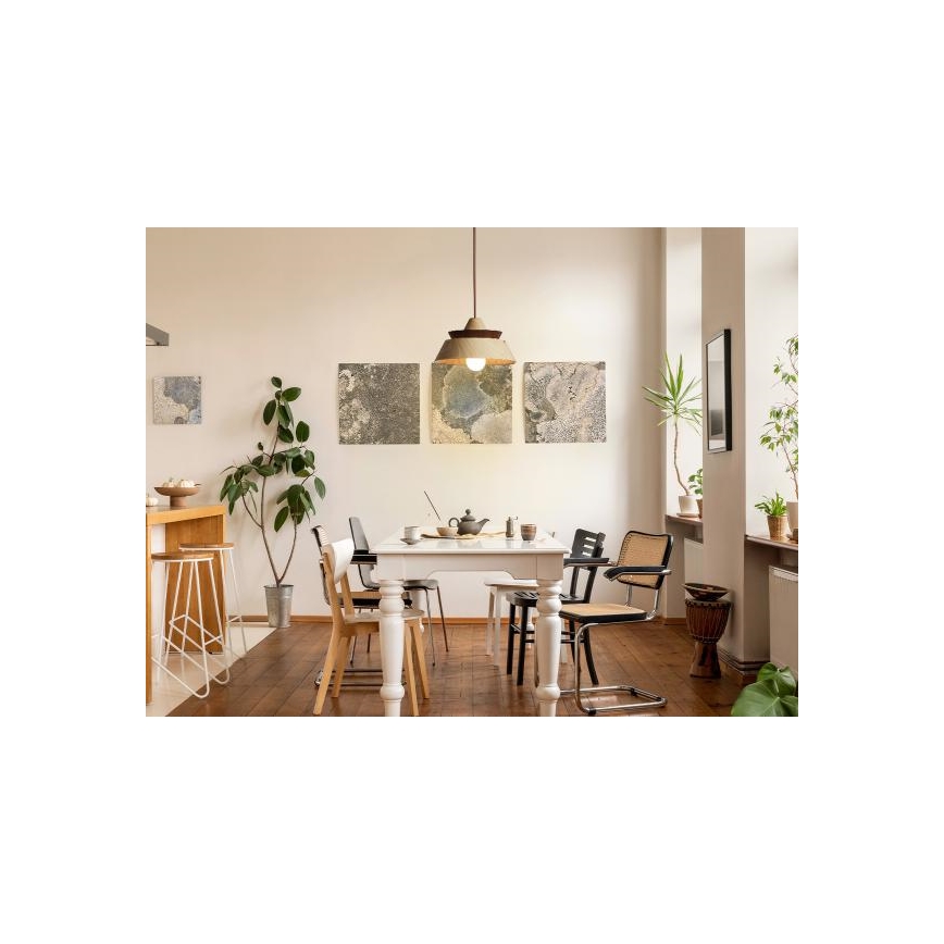 Drewniana lampa wisząca na przewodzie 1xE27/60W/230V, średnica 33 cm, lite drewno/dąb/orzech/kauczukowiec