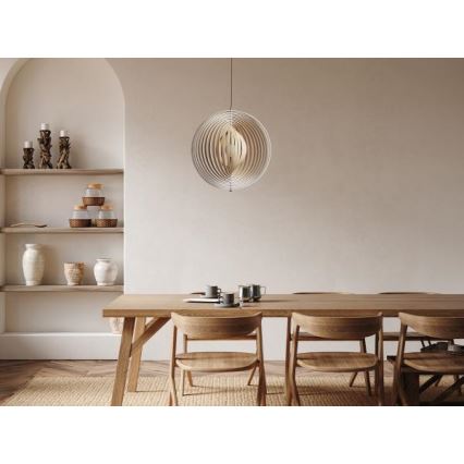 Drewniana lampa wisząca na przewodzie 1xE27/60W/230V, średnica 50 cm, lite drewno/fornir/kauczukowiec