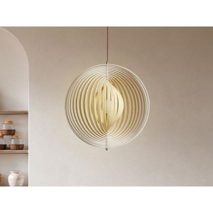 Drewniana lampa wisząca na przewodzie 1xE27/60W/230V, średnica 50 cm, lite drewno/fornir/kauczukowiec