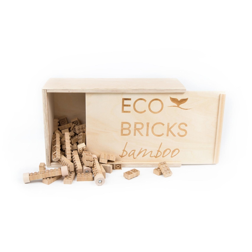 Drewniany zestaw do budowania ECO BRICKS, 145 elementów