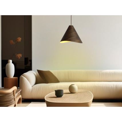 Drewniany żyrandol na przewodzie 1xE27/60W/230V śr. 33 cm lite drewno/orzech/kauczukowiec