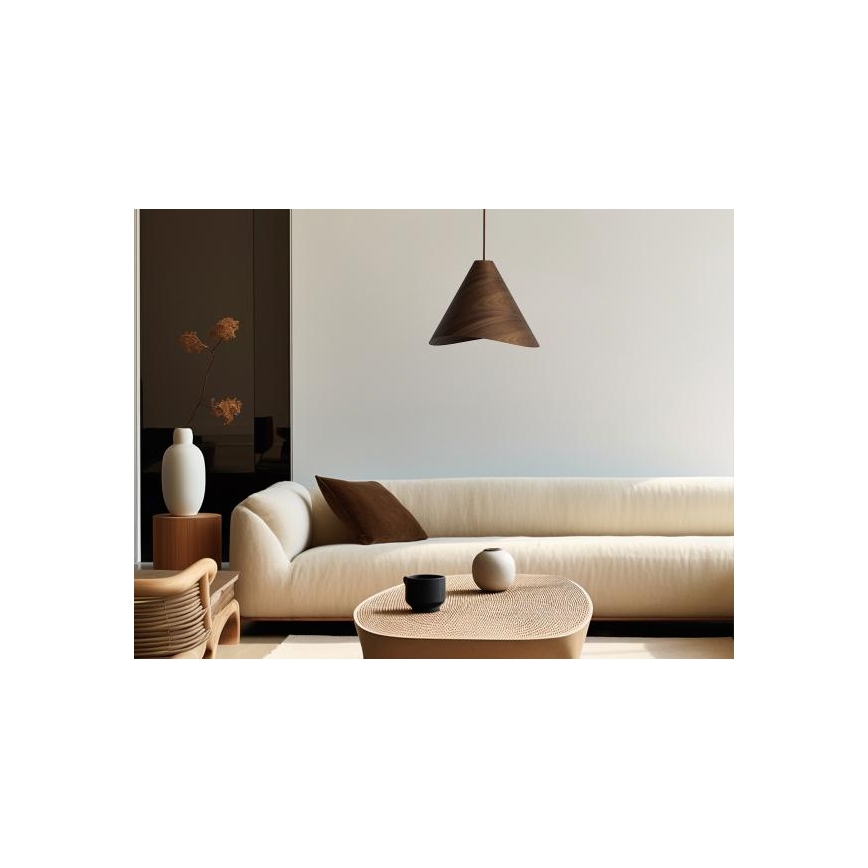 Drewniany żyrandol na przewodzie 1xE27/60W/230V śr. 33 cm lite drewno/orzech/kauczukowiec