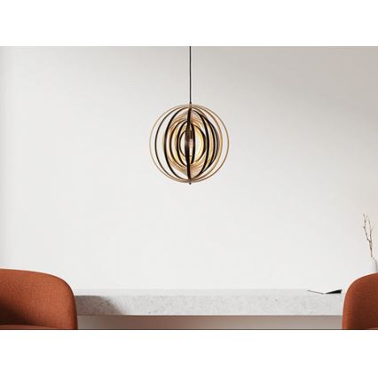Drewniany żyrandol na przewodzie 1xE27/60W/230V śr. 43,5 cm lite drewno/fornir/drewno kauczukowe