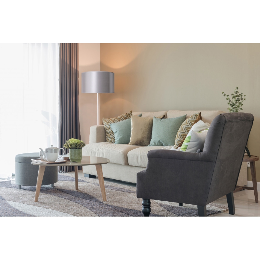 Duolla - Lampa podłogowa CANNES 1xE27/15W/230V śr. 45 cm srebrna/biała